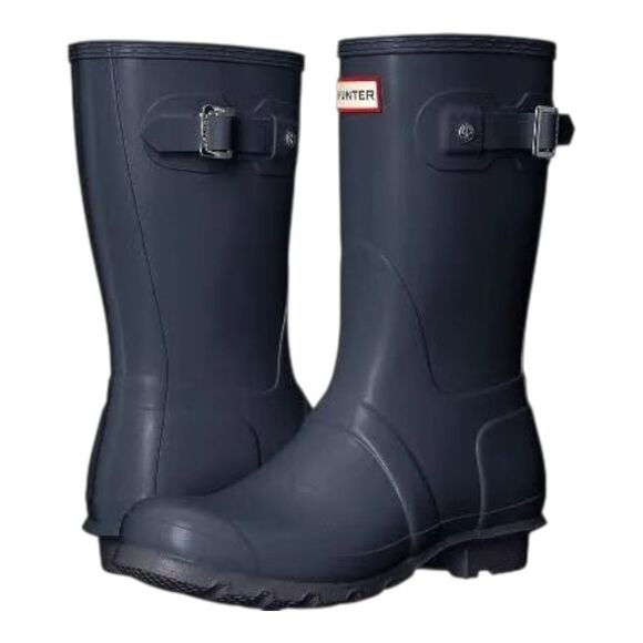 Hunter Original Short Boots Waterproof Rain Navy Blue Womens Size 8 WFS1013RMA - Picture 1 of 11